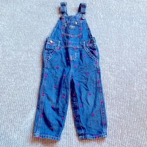 OshKosh‎ B’gosh Heart Overalls, Denim with Hot Pink Hearts 24 Months